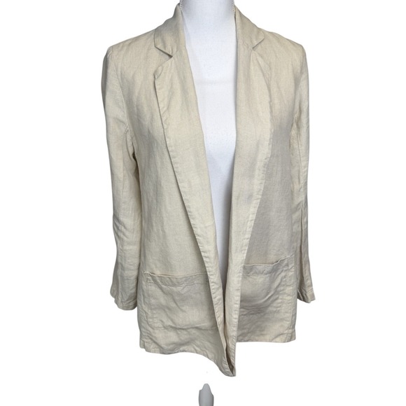 Eileen Fisher Size XS 100% Organic Linen Long Notch Collar Open Front Blazer - Picture 3 of 9